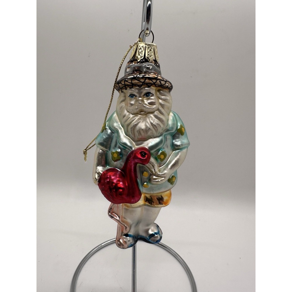 Vintage Tropical Santa Flamingo Christmas‎ Glass Ornament ~ 5"